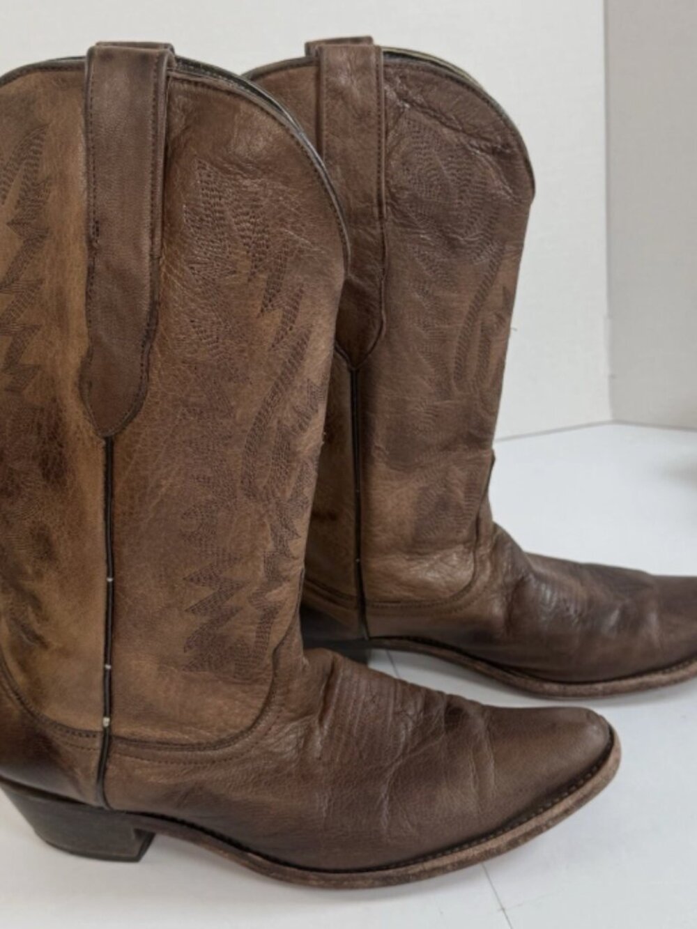 Western Cowboy Leather Boots Pecos Bill Classic Vintage Cowgirl Brown 8.5